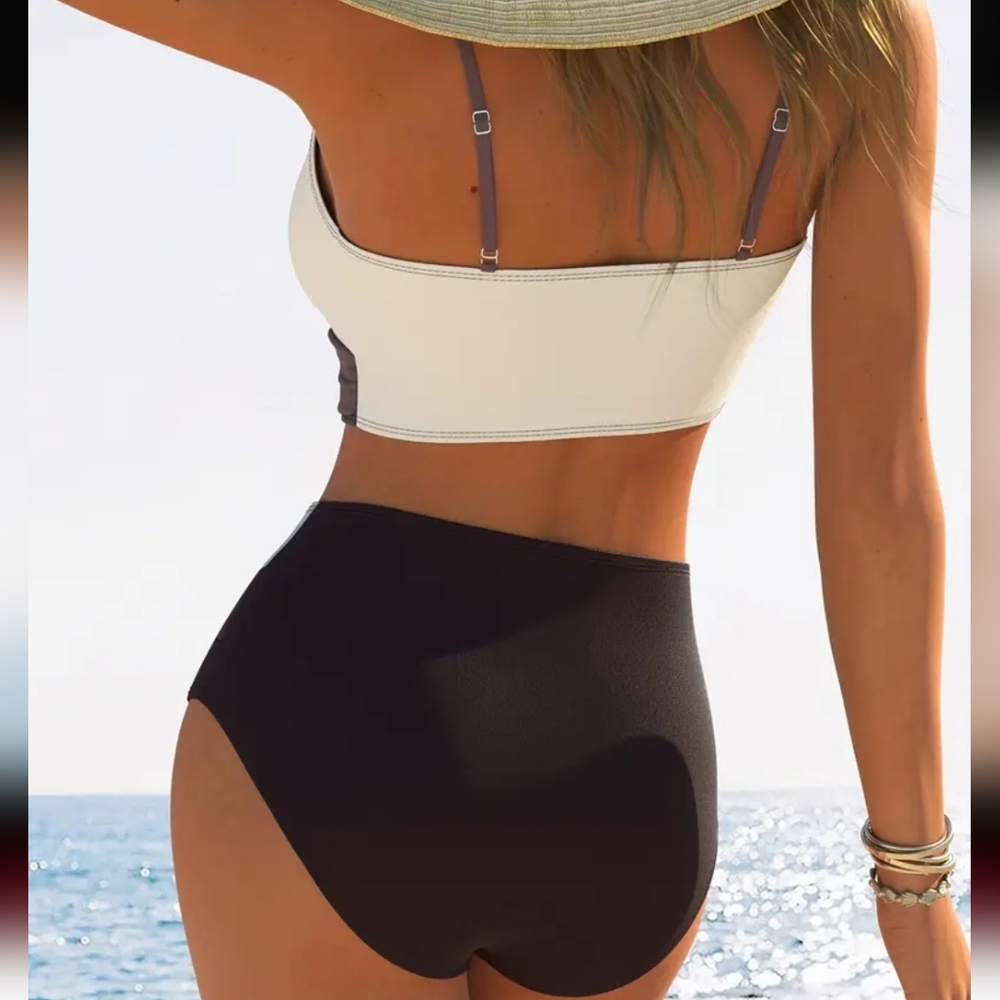 Colorblock High Waisted Cream & Purple Bikini - Size XL - NWT - Picture 2 of 12